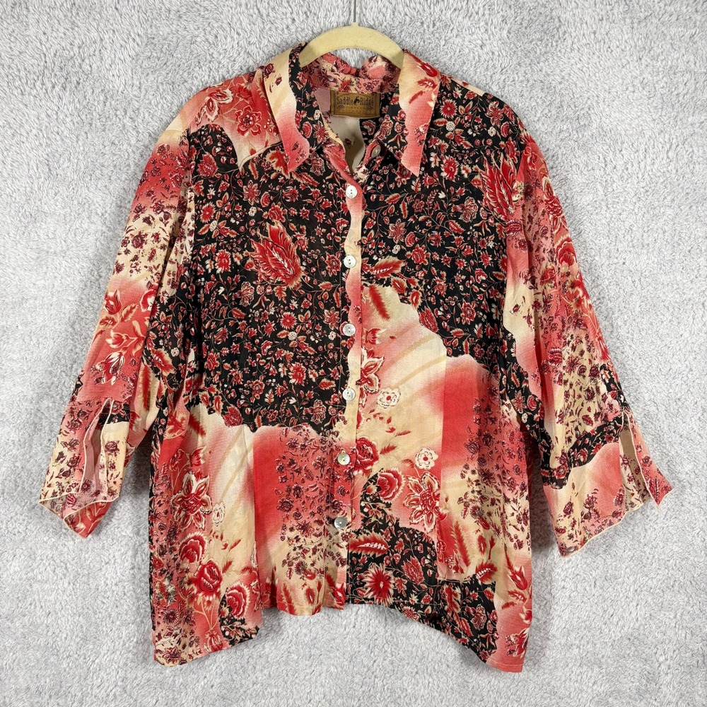 Saddle‎ Ridge Vintage Collection Patchwork Floral Print Blouse Size L Button Up